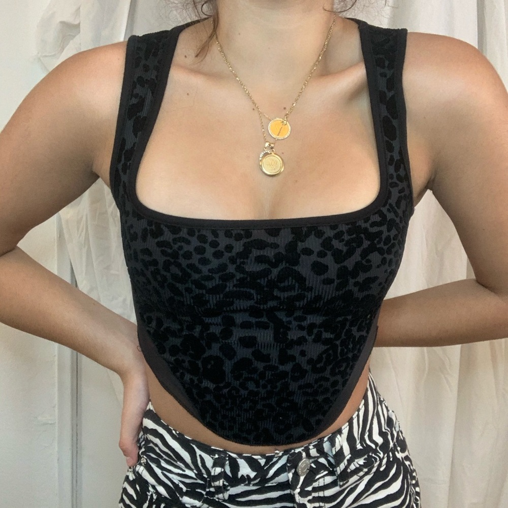 Black corset cheetah print top